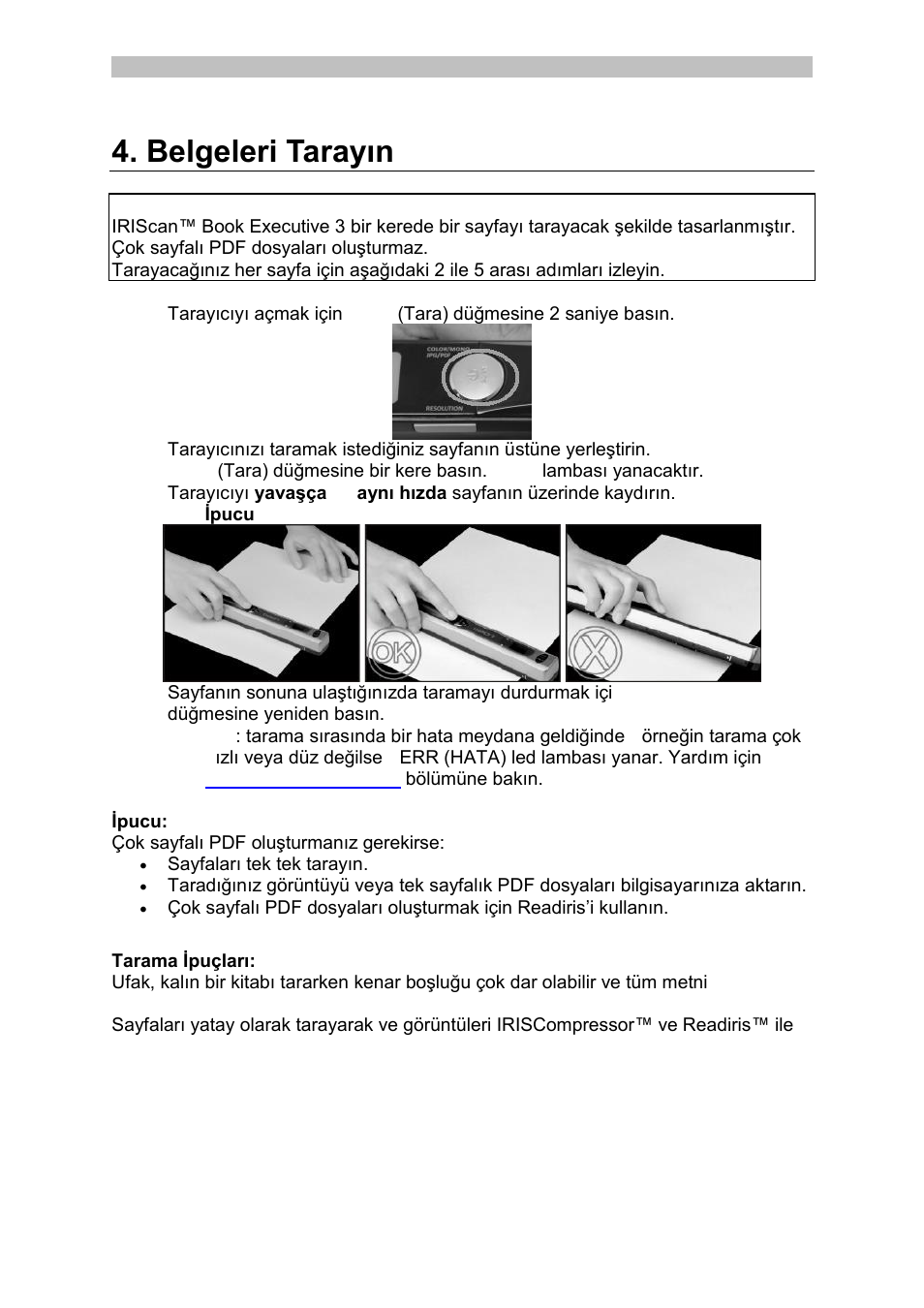 Belgeleri tarayın | I.R.I.S. IRISCan Book Executive User Manual | Page 217 / 312