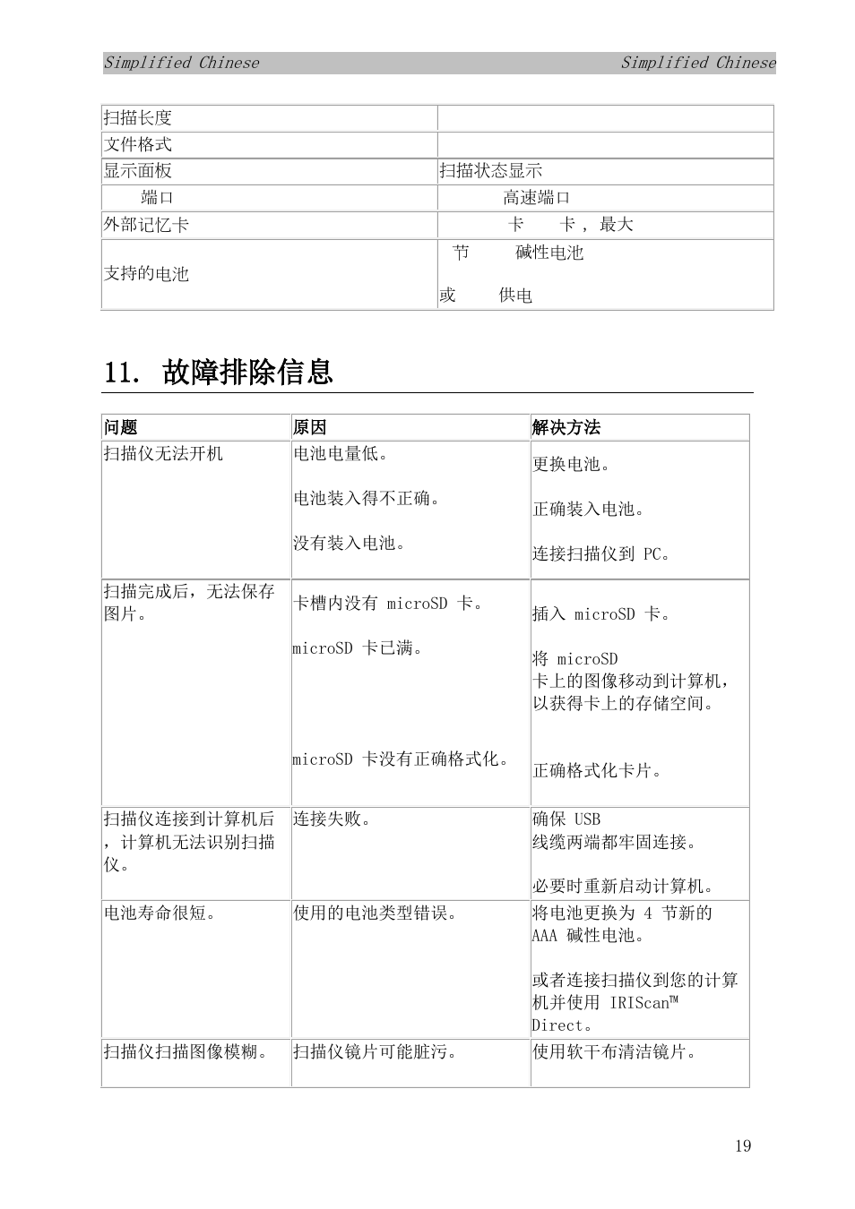 故障排除信息 | I.R.I.S. IRISCan Book Executive User Manual | Page 270 / 312