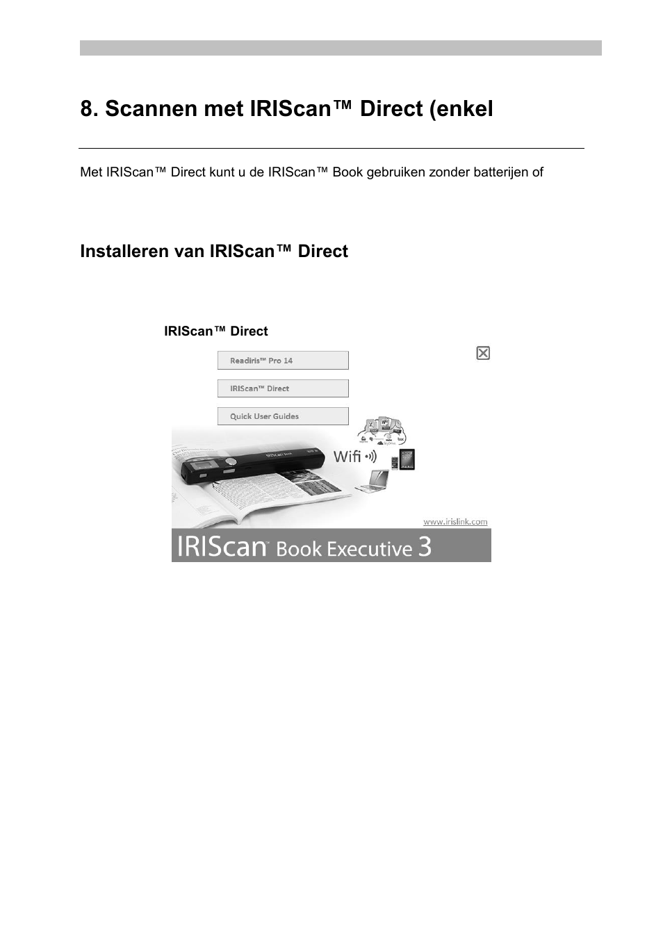 Scannen met iriscan™ direct (enkel windows), Installeren van iriscan™ direct, Scannen met iris | Can™ direct (enkel windows), Scannen met irisca, N™ direct | I.R.I.S. IRISCan Book Executive User Manual | Page 52 / 312