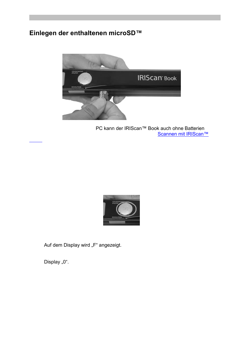 Einlegen der enthaltenen microsd™-karte, Formatieren der microsd-karte | I.R.I.S. IRISCan Book Executive User Manual | Page 61 / 312