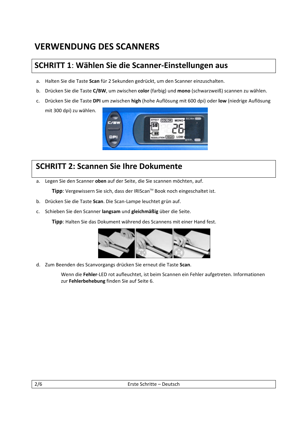 Verwendung des scanners, Schritt 2: scannen sie ihre dokumente | I.R.I.S. IScan Book 2 User Manual | Page 14 / 53