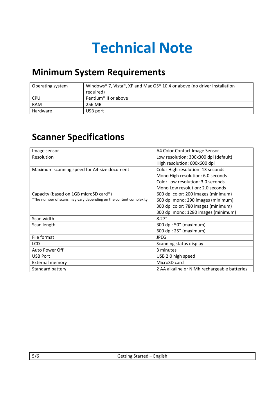 Minimum system requirements, Scanner specifications | I.R.I.S. IScan Book 2 User Manual | Page 5 / 53