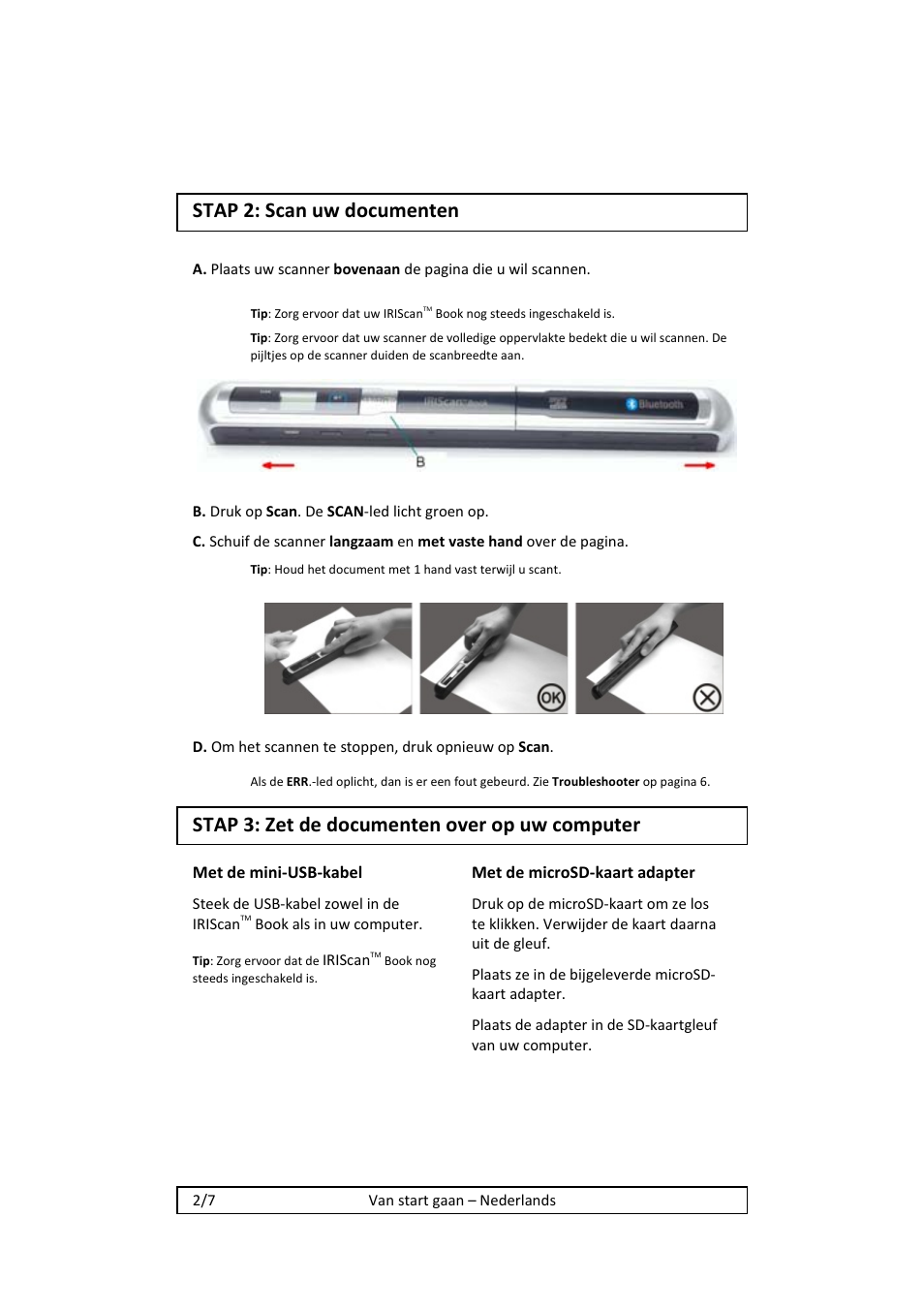 Stap 2: scan uw documenten, Stap 3: zet de documenten over op uw computer | I.R.I.S. IRISCan Book 2 Executive Hardware User Manual | Page 22 / 61