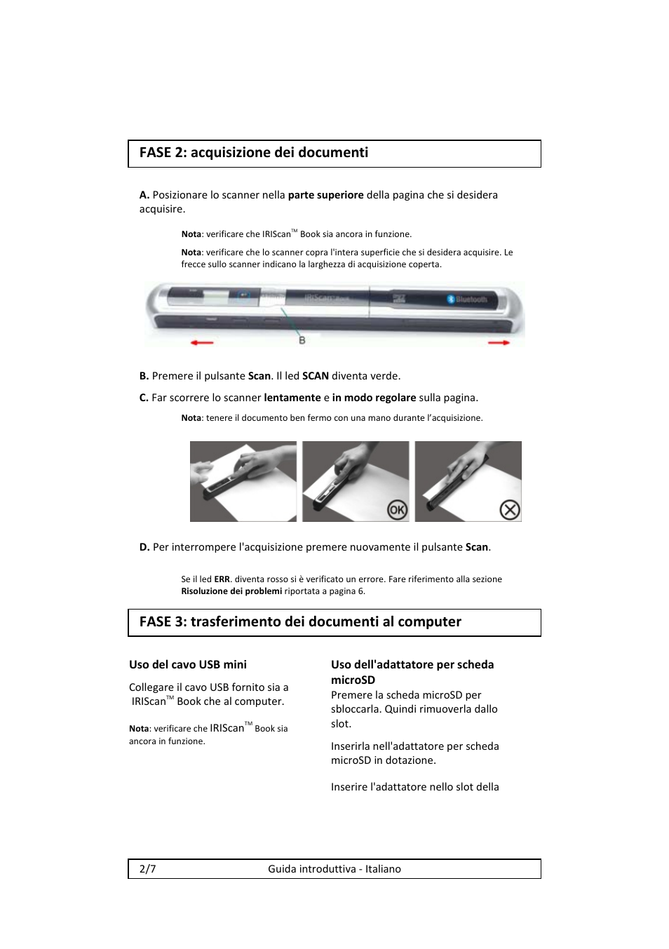 Fase 2: acquisizione dei documenti, Fase 3: trasferimento dei documenti al computer | I.R.I.S. IRISCan Book 2 Executive Hardware User Manual | Page 29 / 61
