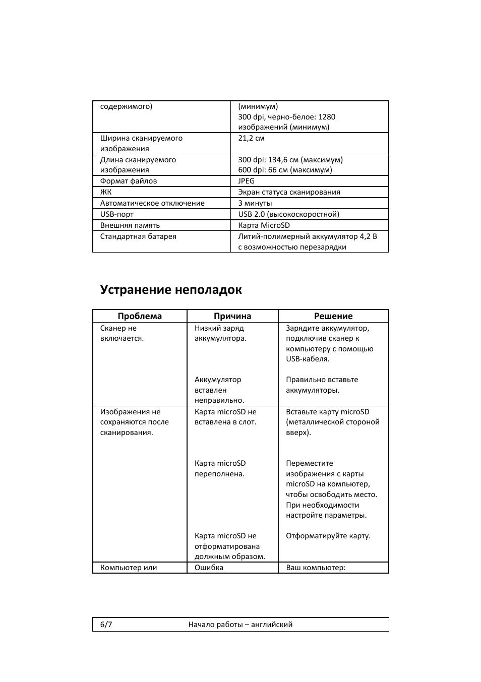 Устранение неполадок | I.R.I.S. IRISCan Book 2 Executive Hardware User Manual | Page 47 / 61