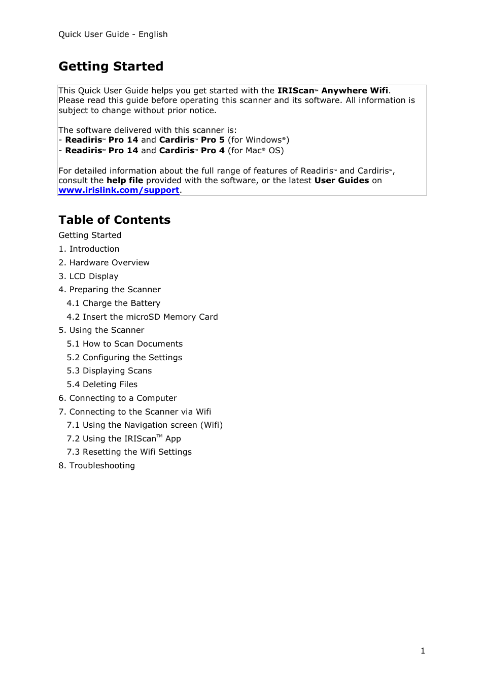 I.R.I.S. IRIScan Anywhere 3 Wi-Fi User Manual | 11 pages