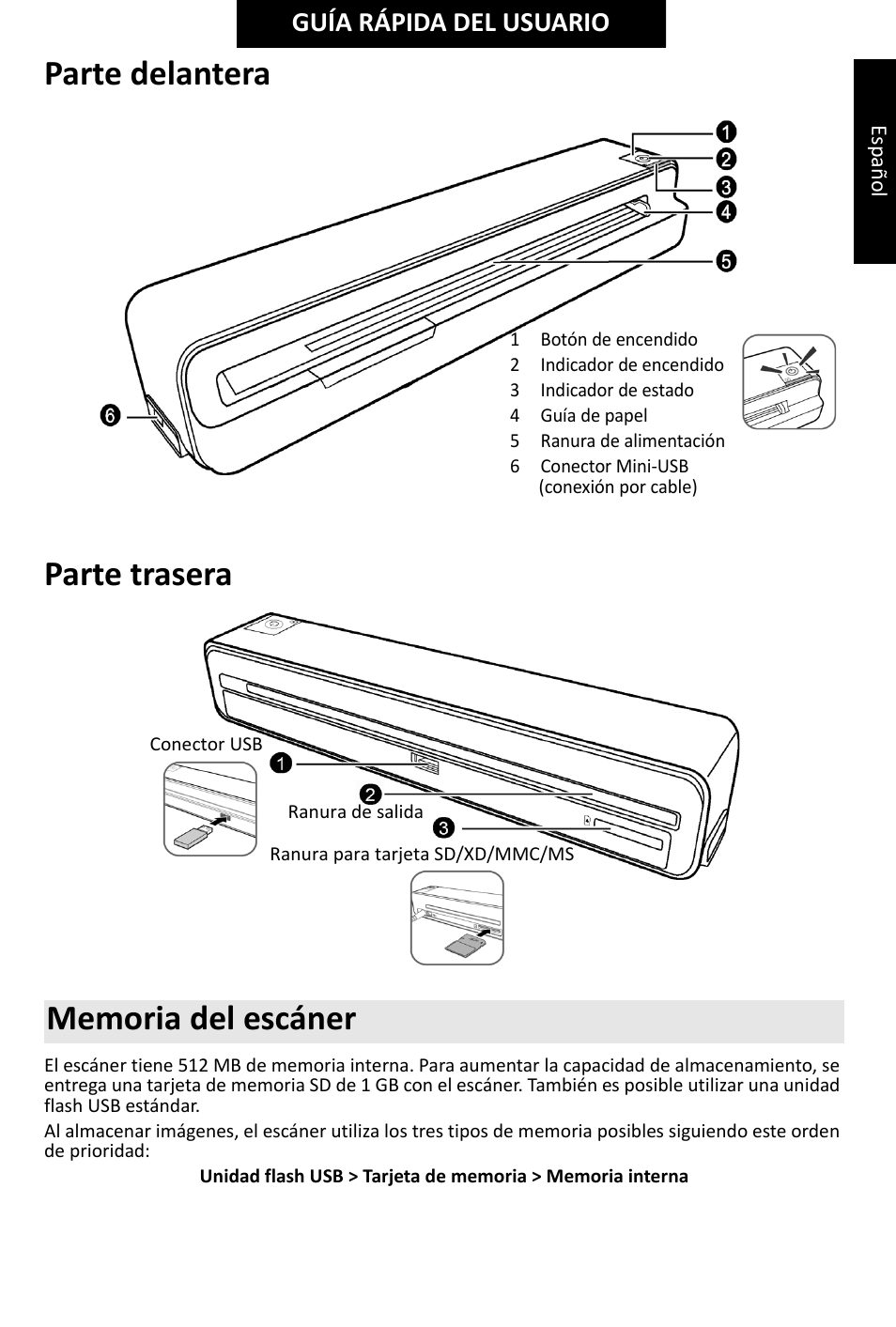 Parte delantera parte trasera, Guía rápida del usuario | I.R.I.S. IRIScan Anywhere 2 Hardware User Manual | Page 17 / 20