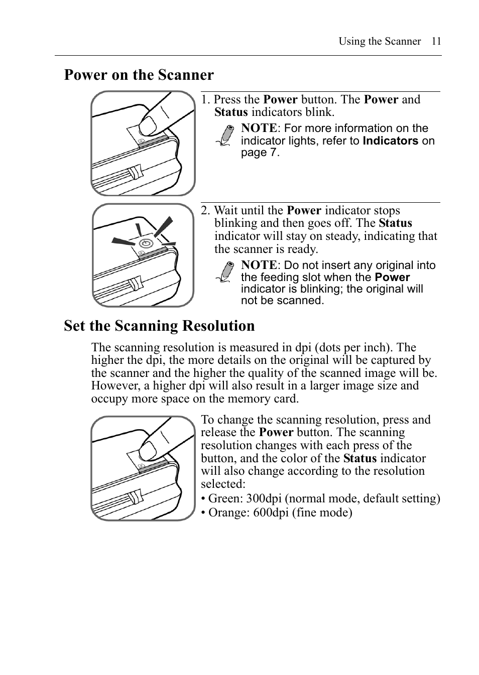 Power on the scanner set the scanning resolution | I.R.I.S. IRIScan Anywhere 3 User Guide User Manual | Page 14 / 26