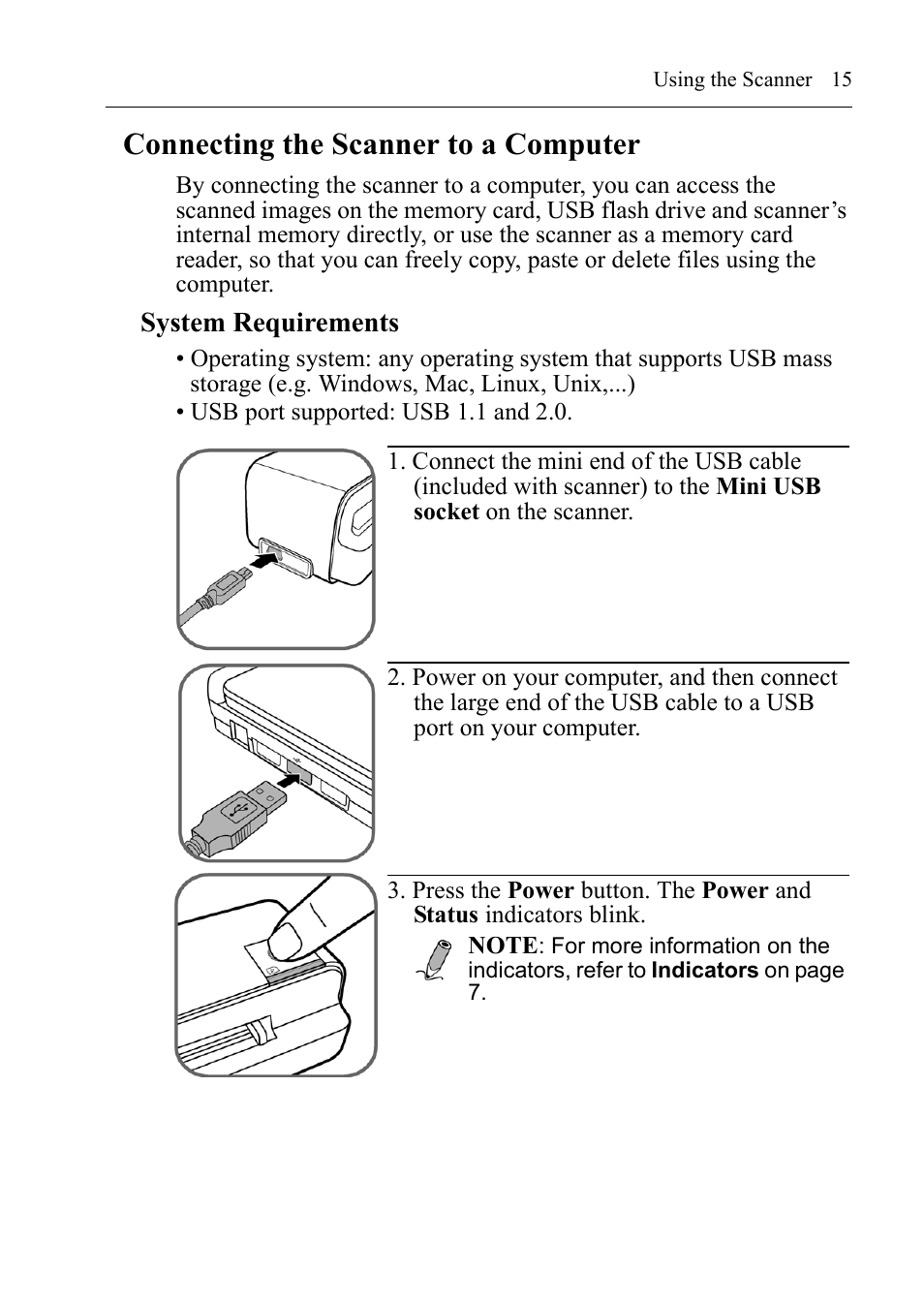 Connecting the scanner to a computer, System requirements | I.R.I.S. IRIScan Anywhere 3 User Guide User Manual | Page 18 / 26
