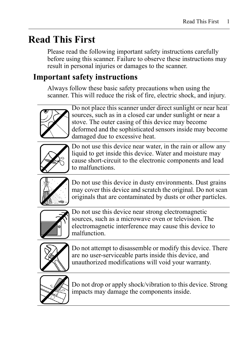 Read this first, Important safety instructions | I.R.I.S. IRIScan Anywhere 3 User Guide User Manual | Page 4 / 26