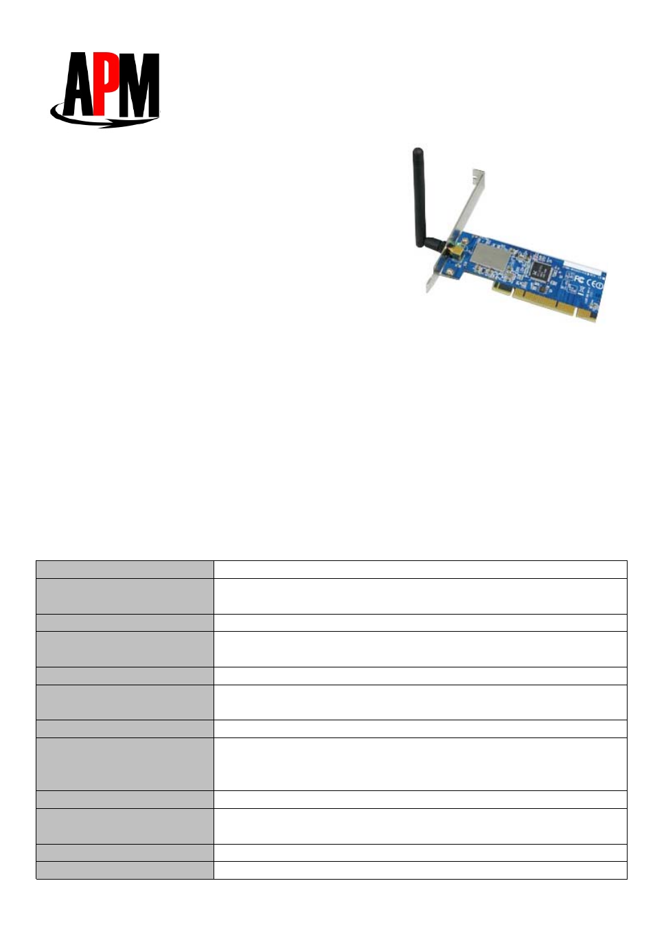 APM AAWPCI36tH User Manual | 1 page