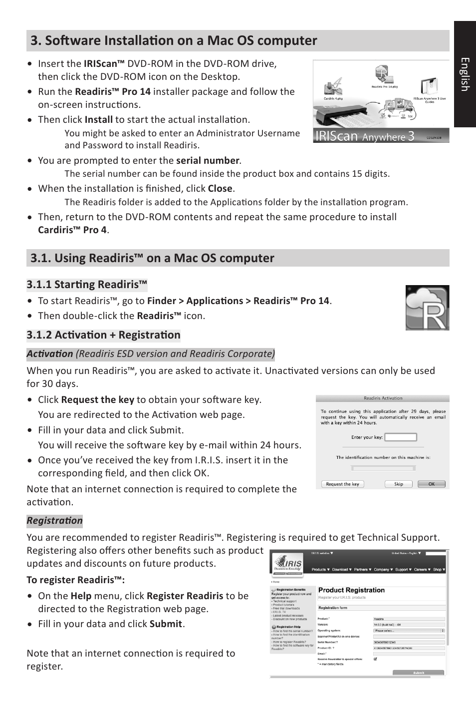 Software installation on a mac os computer | I.R.I.S. IRIScan Anywhere 3 Quick Start User Manual | Page 7 / 12