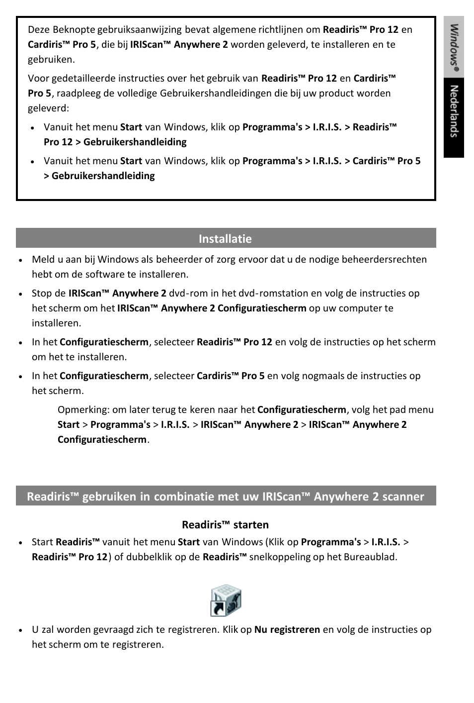 Quick_user_guide_anywhere2pc_nl | I.R.I.S. IRIScan Anywhere 2 Quick Start User Manual | Page 19 / 98