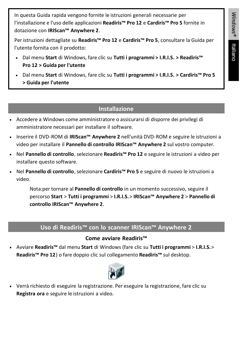 Quick_user_guide_anywhere2pc_it | I.R.I.S. IRIScan Anywhere 2 Quick Start User Manual | Page 35 / 98