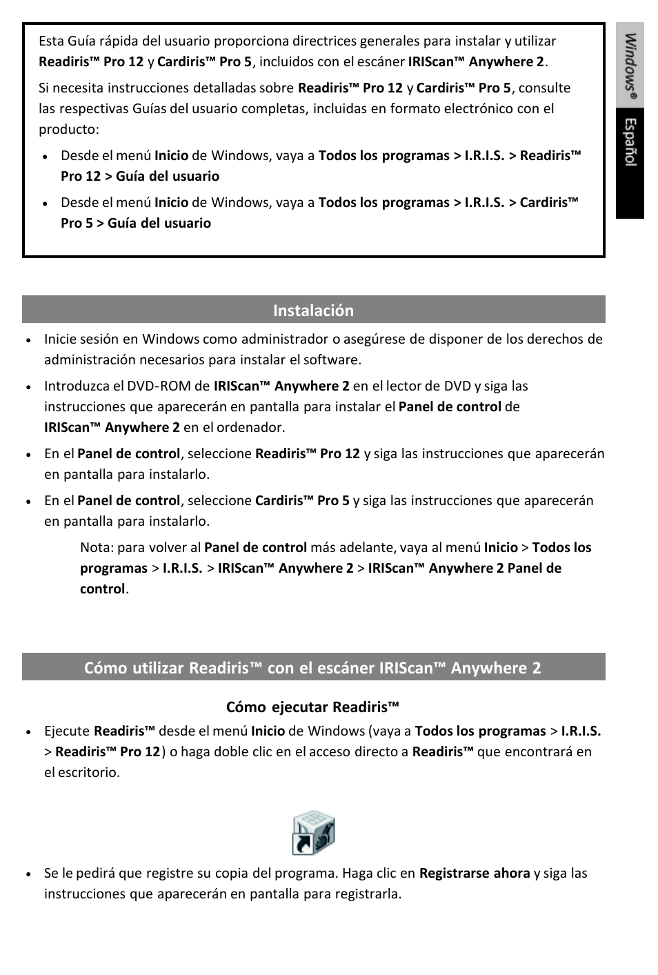 Quick_user_guide_anywhere2pc_es | I.R.I.S. IRIScan Anywhere 2 Quick Start User Manual | Page 43 / 98