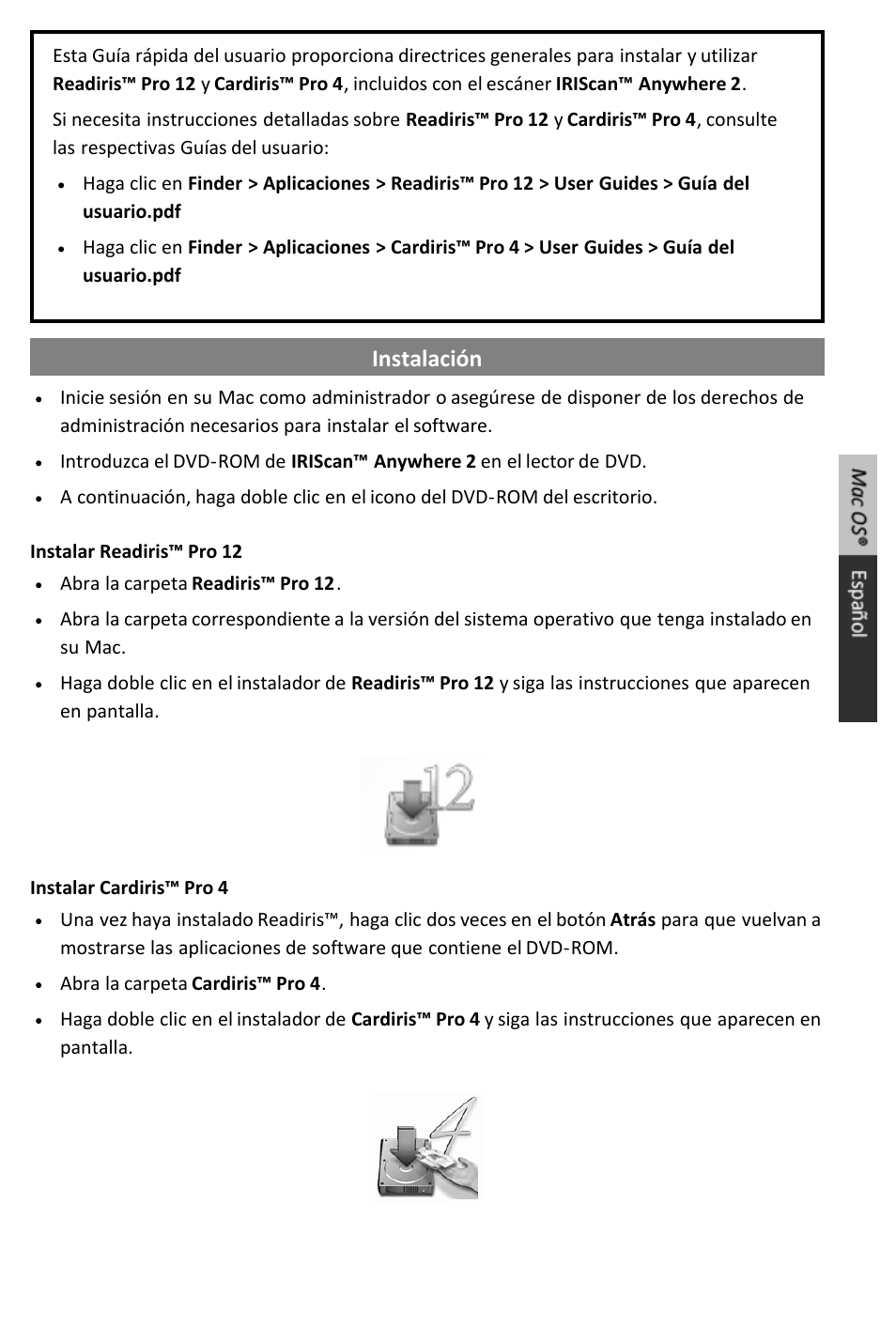 Quick_user_guide_anywhere2mac_es, Instalación | I.R.I.S. IRIScan Anywhere 2 Quick Start User Manual | Page 91 / 98