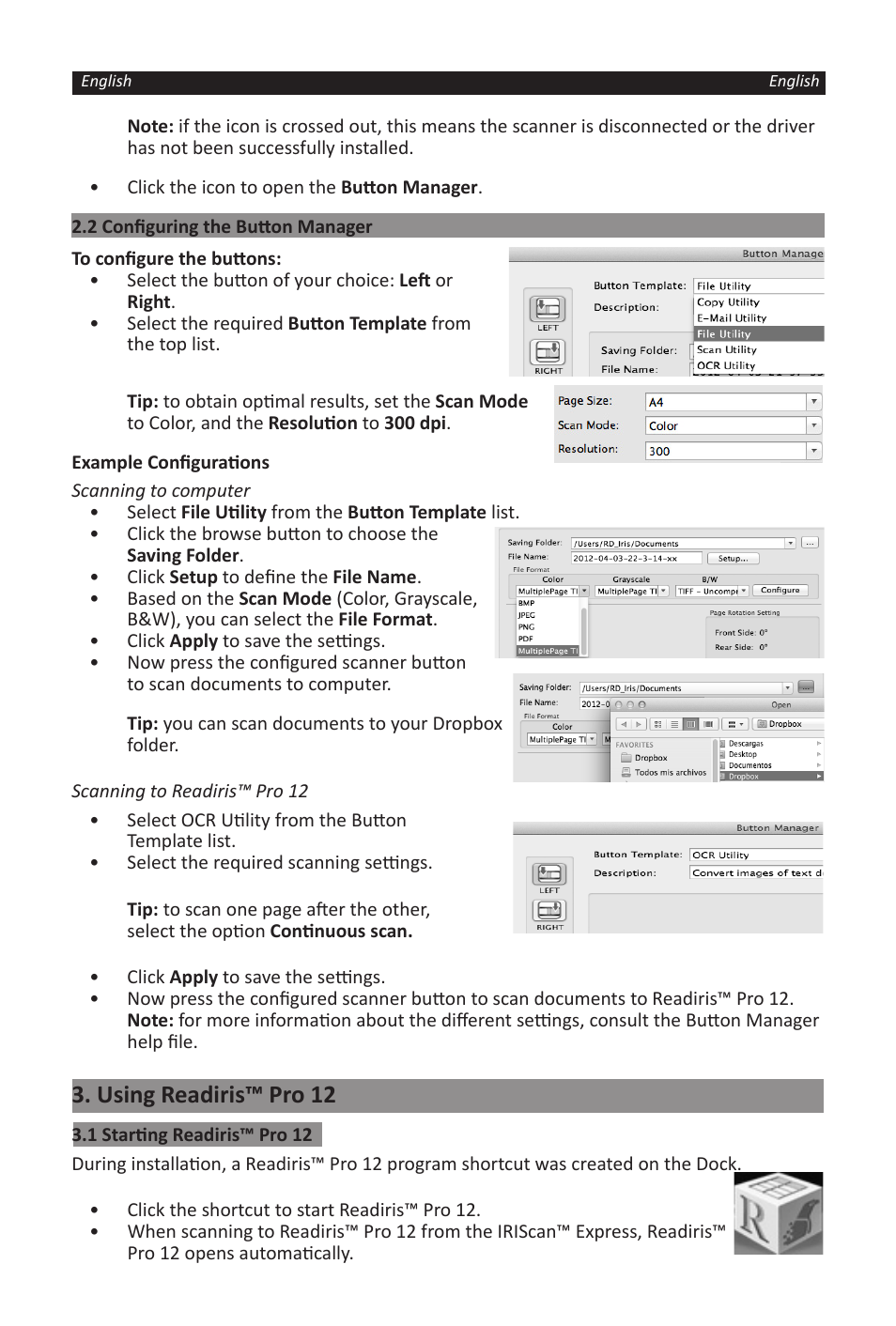 Using readiris™ pro 12 | I.R.I.S. IRISCan Express 3 User Manual | Page 2 / 4