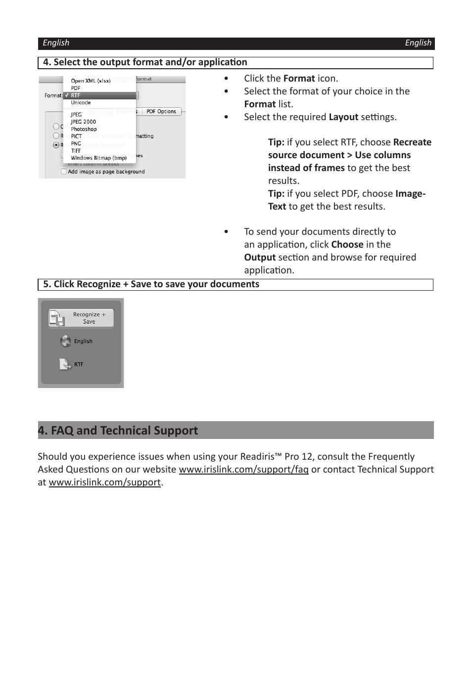 Faq and technical support | I.R.I.S. IRISCan Express 3 User Manual | Page 4 / 4