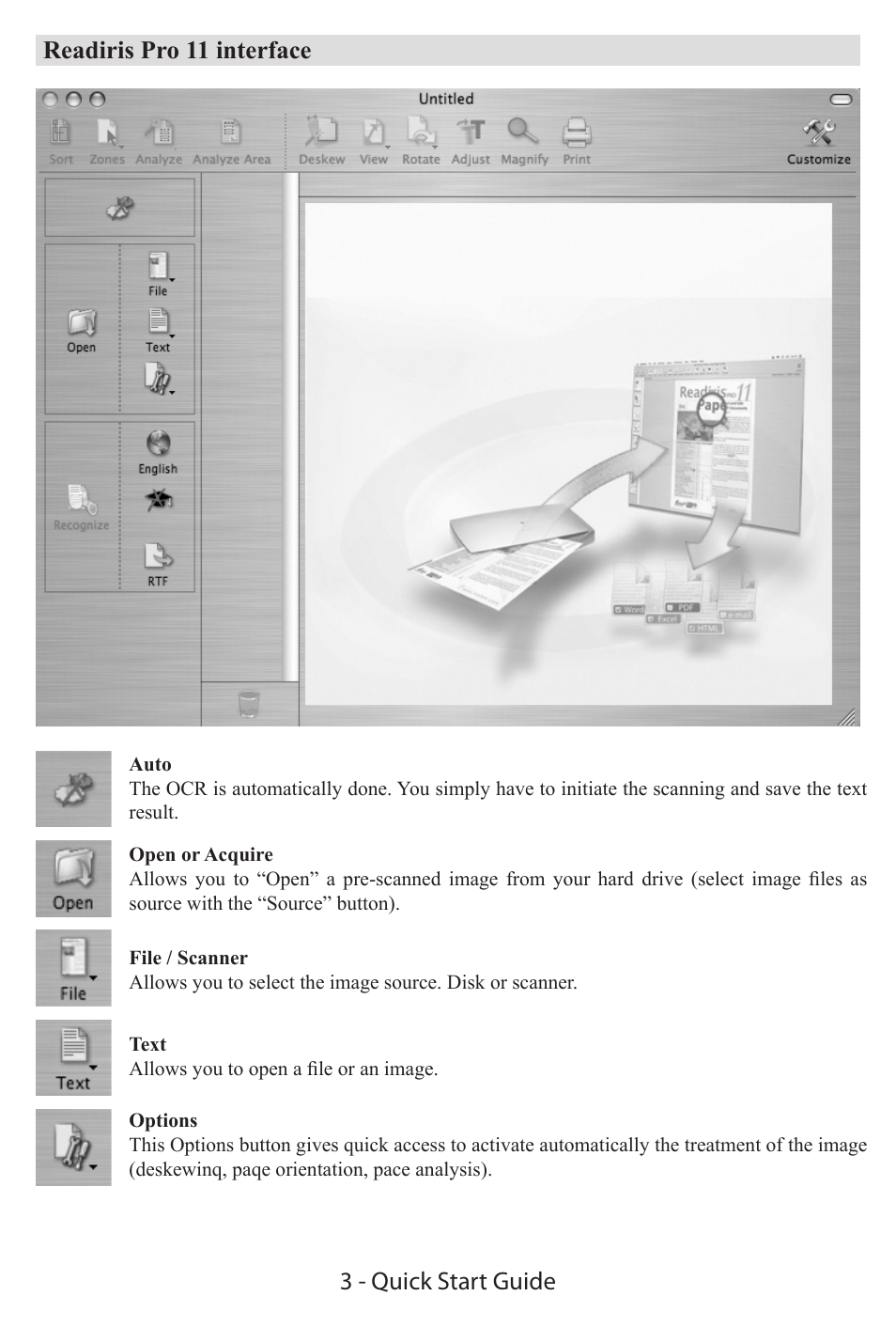 Readiris pro 11 interface, 3 - quick start guide | I.R.I.S. IRIScan Express 2 for Mac Quick Start User Manual | Page 2 / 5