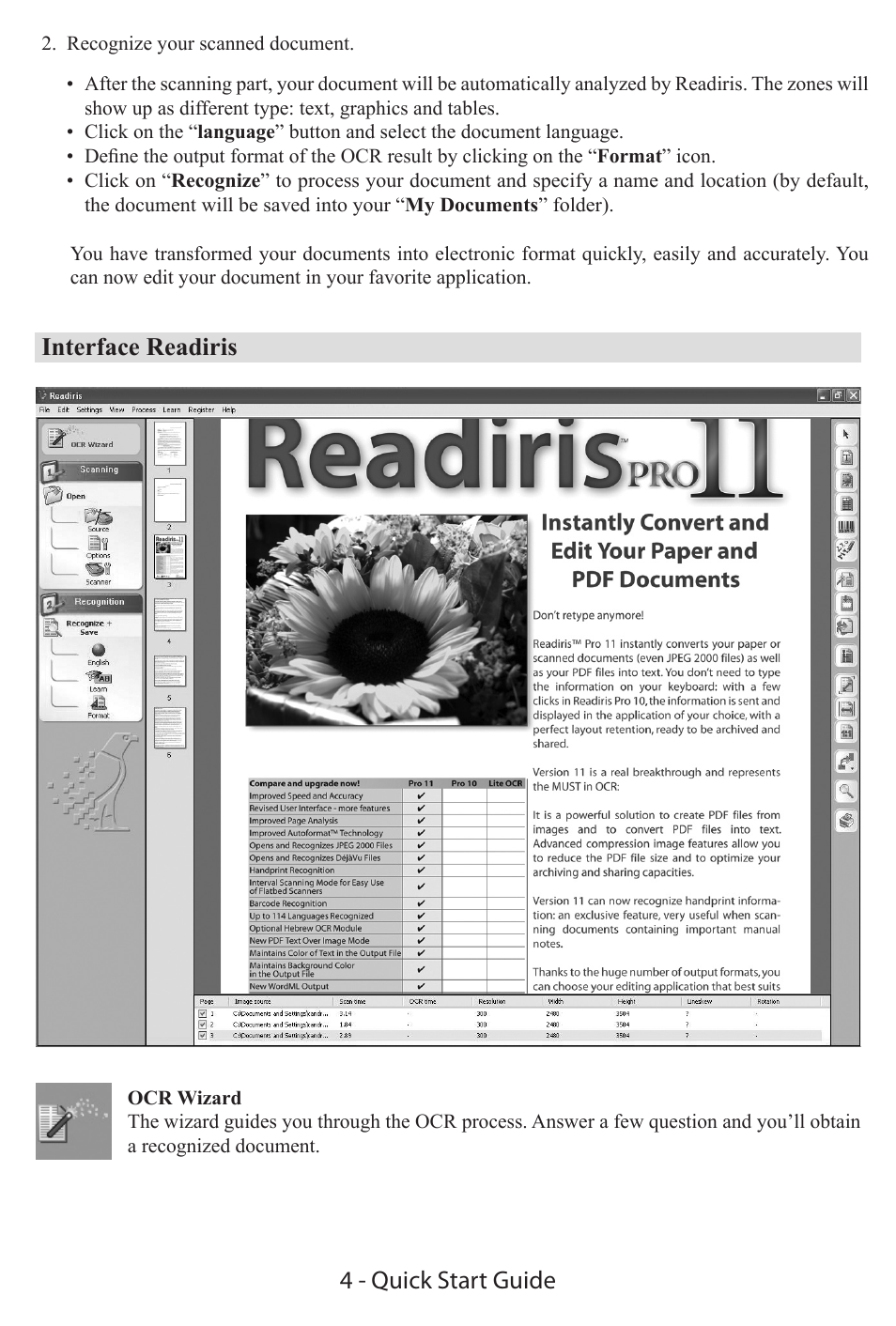 Interface readiris, 4 - quick start guide | I.R.I.S. IRIScan Executive 2 for Windows Quick Start User Manual | Page 3 / 10