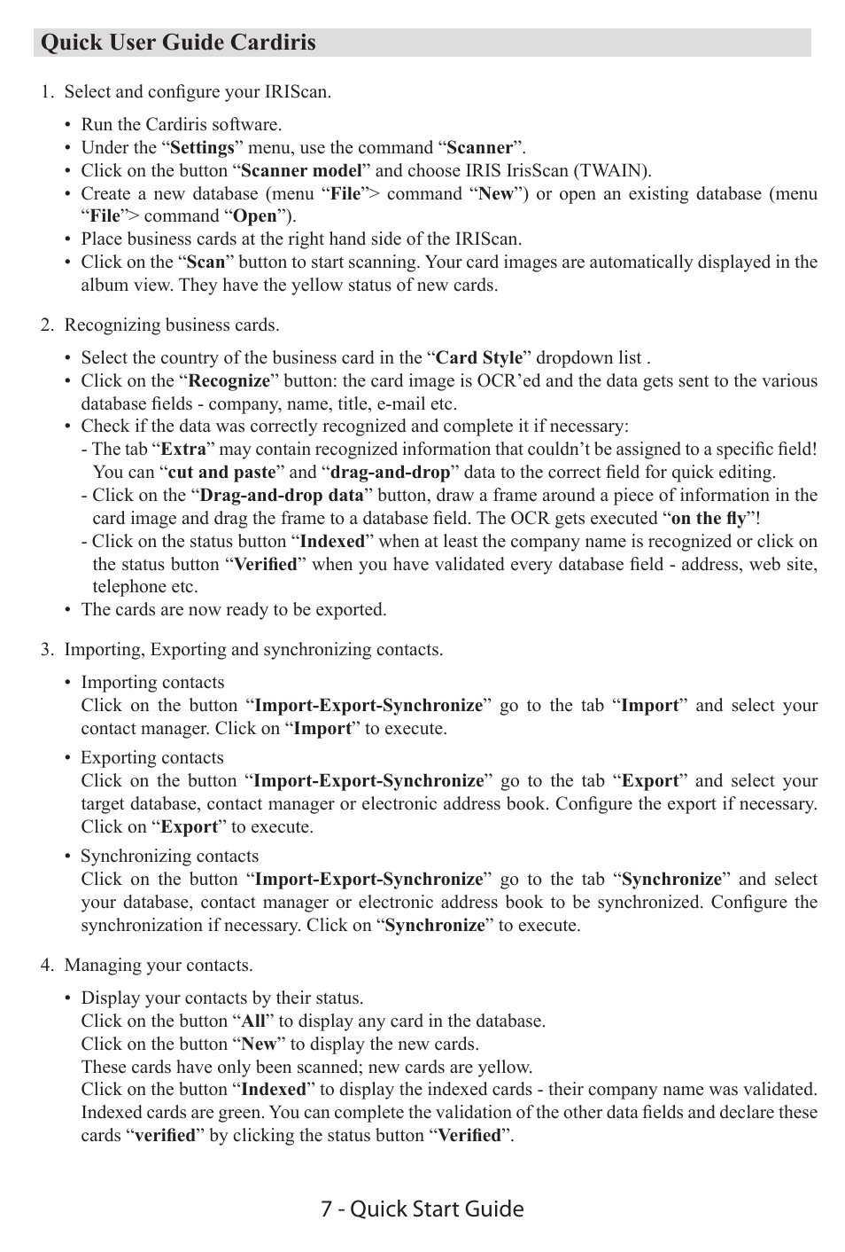 Quick user guide cardiris, 7 - quick start guide | I.R.I.S. IRIScan Executive 2 for Windows Quick Start User Manual | Page 6 / 10