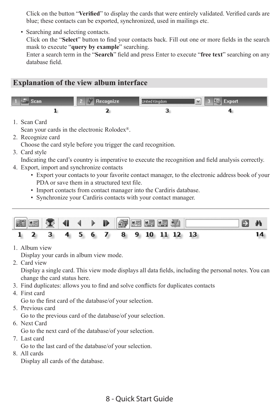 Explanation of the view album interface, 8 - quick start guide | I.R.I.S. IRIScan Executive 2 for Windows Quick Start User Manual | Page 7 / 10