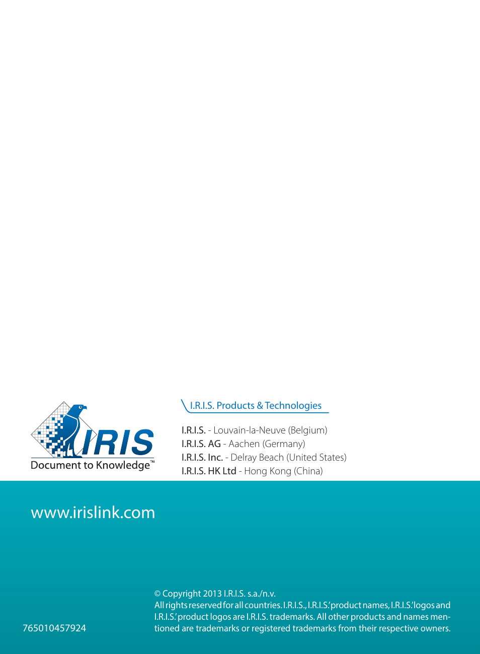 I.R.I.S. IRISCan Mouse User Manual | Page 64 / 64