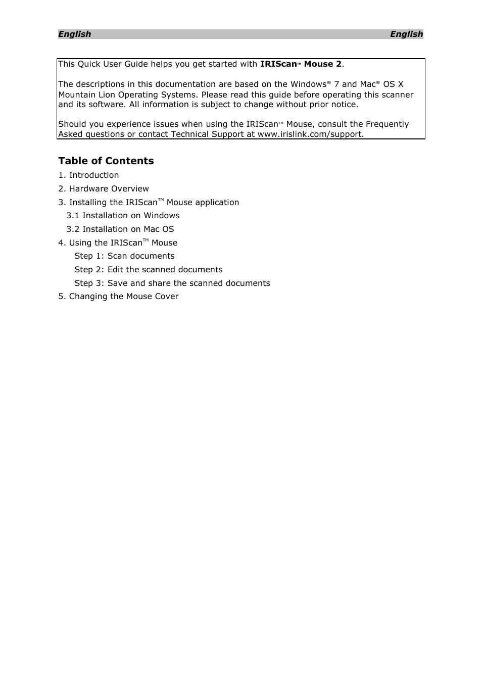 I.R.I.S. IRISCan Mouse 2 User Manual | Page 2 / 10