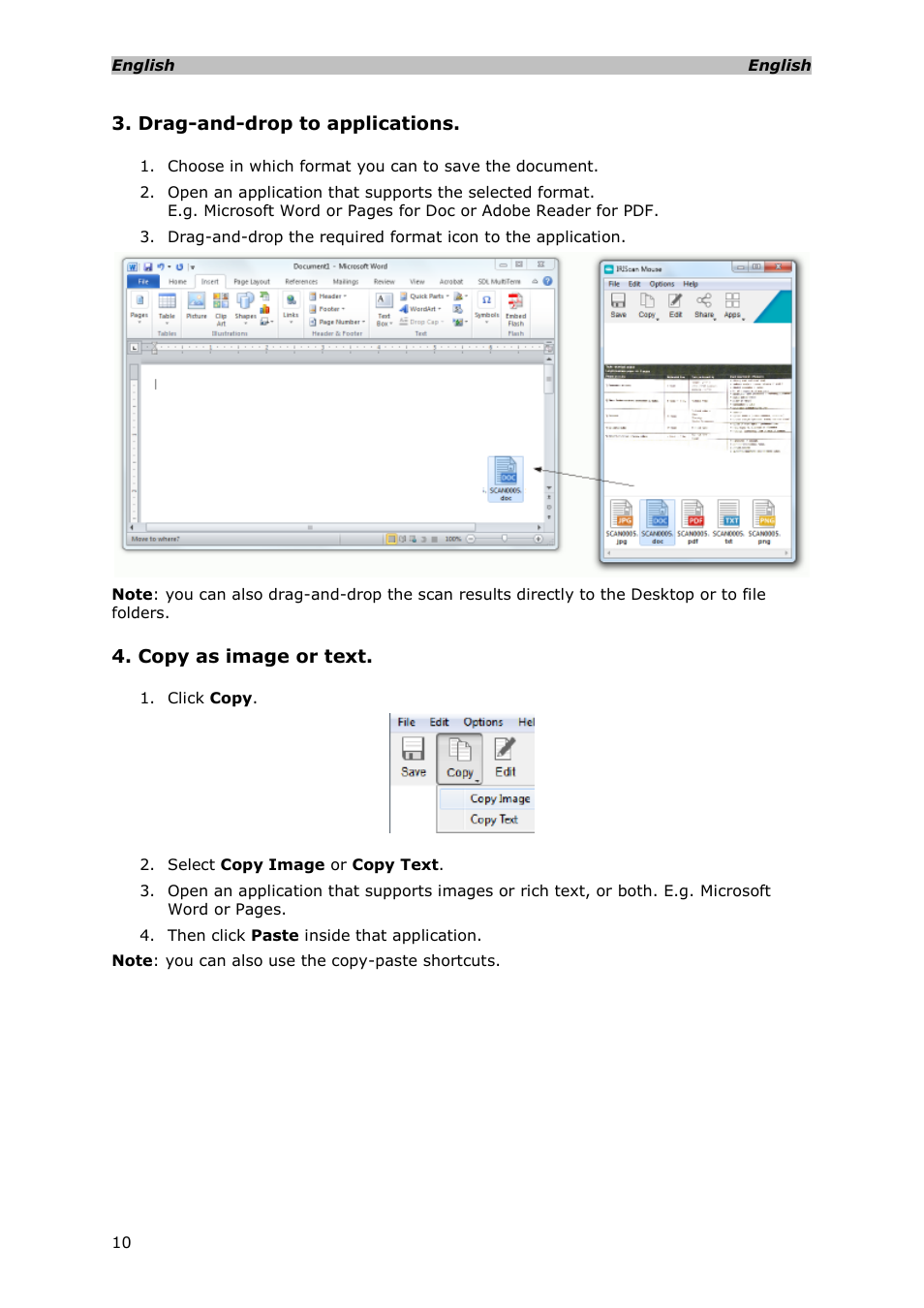 Drag-and-drop to applications, Copy as image or text | I.R.I.S. IRISCan Mouse Executive User Manual | Page 8 / 10