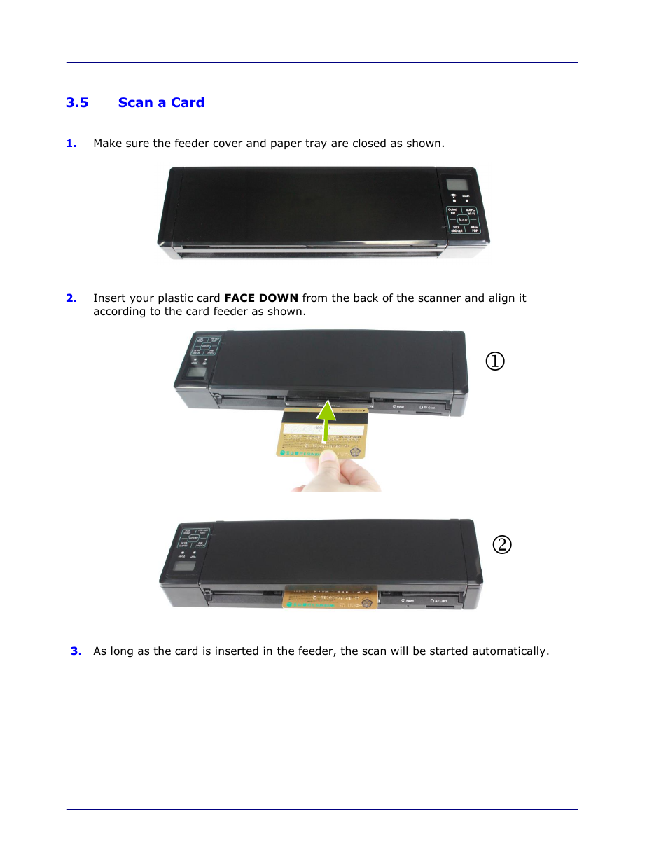 5 scan a card, Scan a card -4 | I.R.I.S. IRIScan Pro 3 Wi-Fi User Guide User Manual | Page 29 / 85