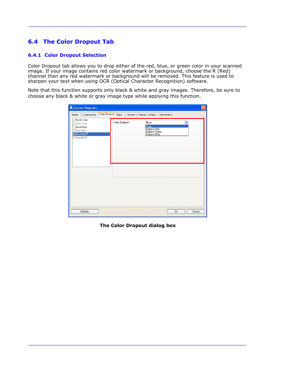 4 the color dropout tab, 1 color dropout selection, The color dropout tab -12 | Color dropout selection -12 | I.R.I.S. IRIScan Pro 3 Wi-Fi User Guide User Manual | Page 57 / 85