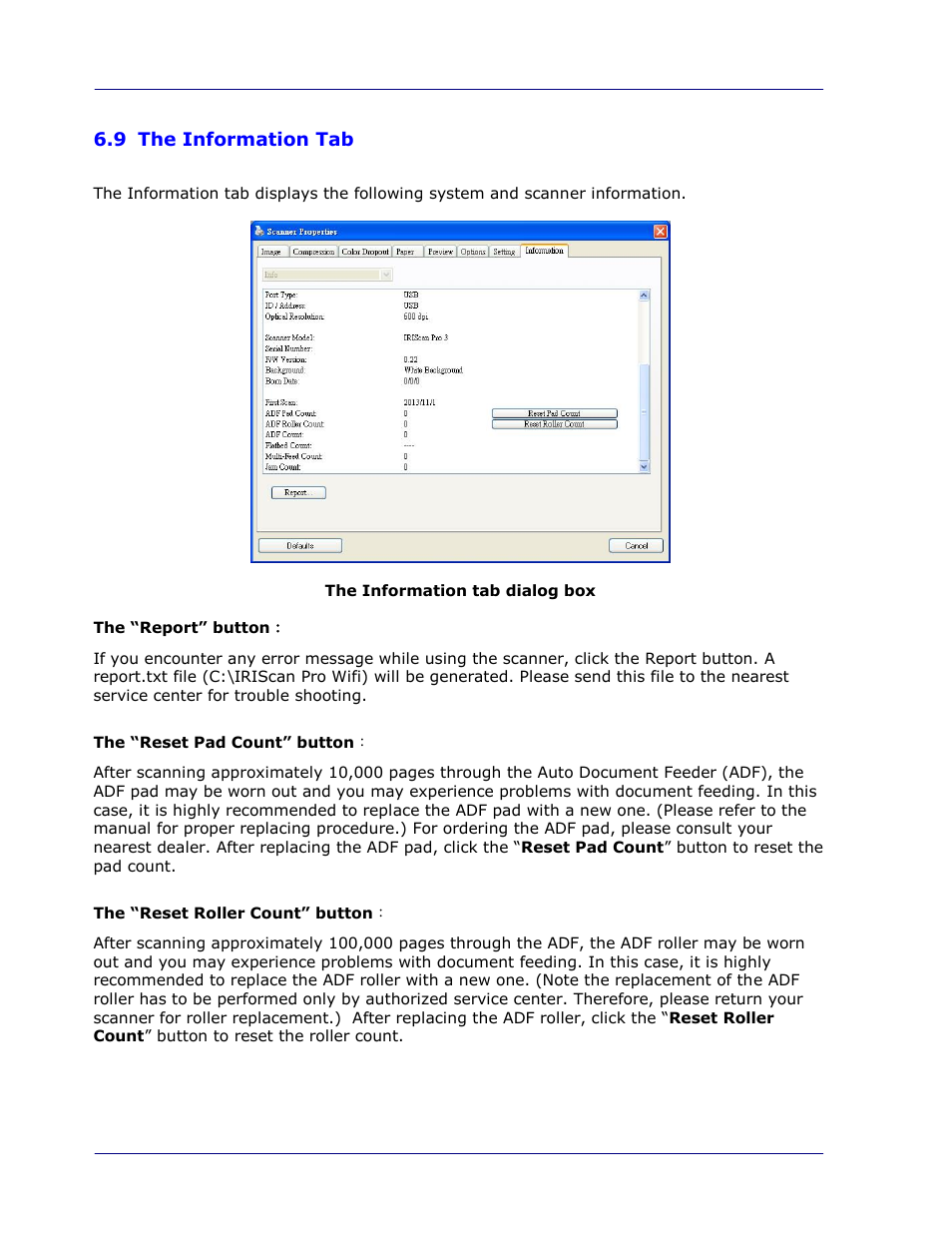 9 the information tab, The information tab -22 | I.R.I.S. IRIScan Pro 3 Wi-Fi User Guide User Manual | Page 67 / 85
