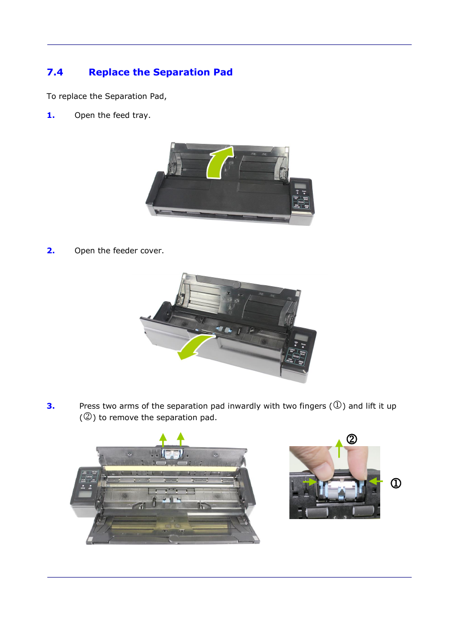 4 replace the separation pad, Replace the separation pad -8 | I.R.I.S. IRIScan Pro 3 Wi-Fi User Guide User Manual | Page 75 / 85