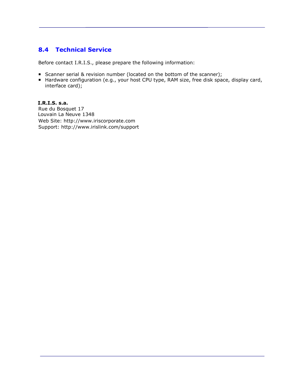 4 technical service, Technical service -7 | I.R.I.S. IRIScan Pro 3 Wi-Fi User Guide User Manual | Page 83 / 85