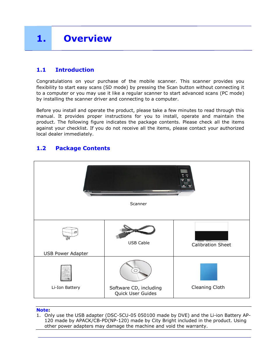 Overview, 1 introduction, 2 package contents | Overview -1, Introduction -1, Package contents -1 | I.R.I.S. IRIScan Pro 3 Wi-Fi User Guide User Manual | Page 9 / 85