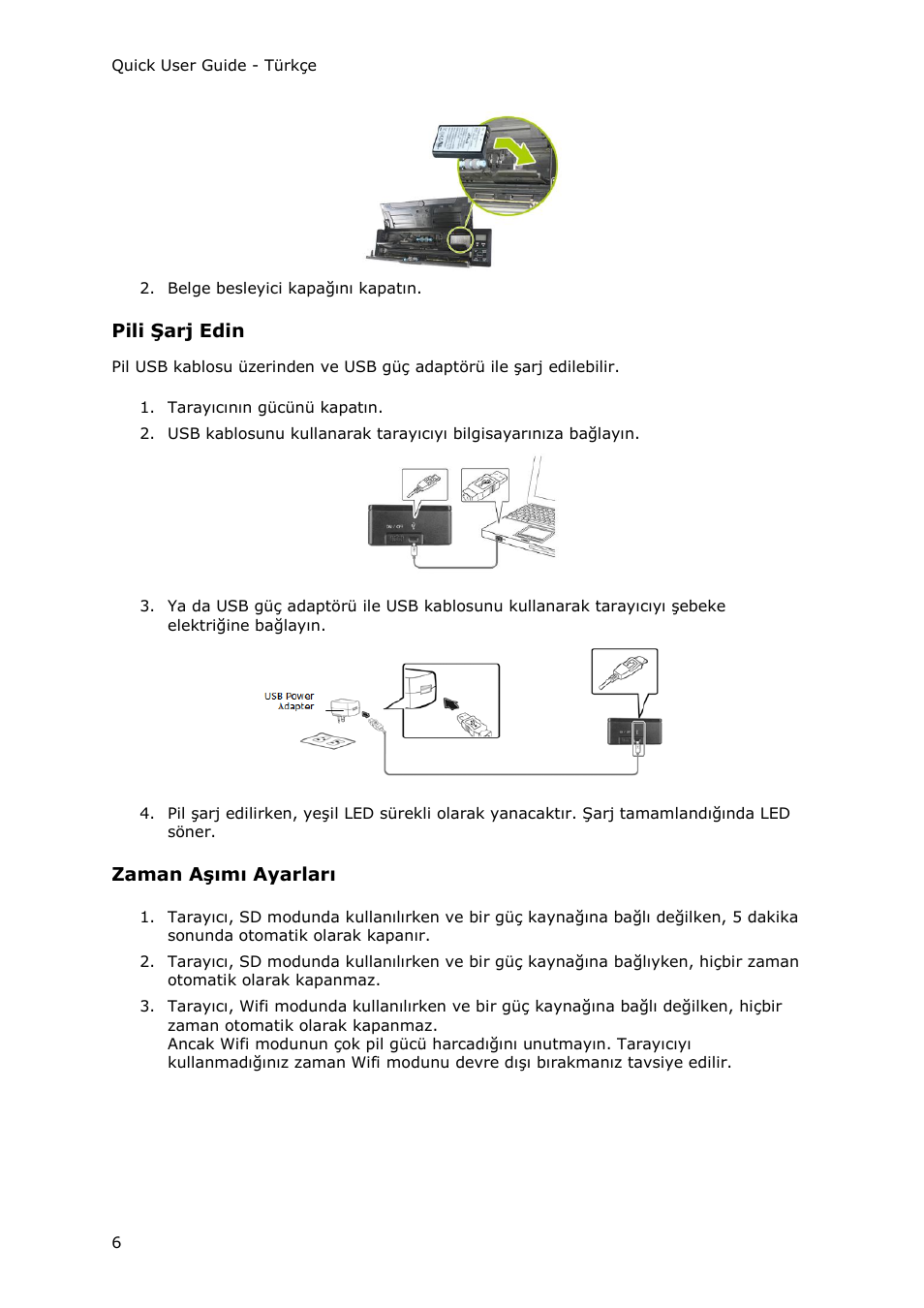 Pili şarj edin, Zaman aşımı ayarları | I.R.I.S. IRIScan Pro 3 Wi-Fi Quick Start User Manual | Page 109 / 166