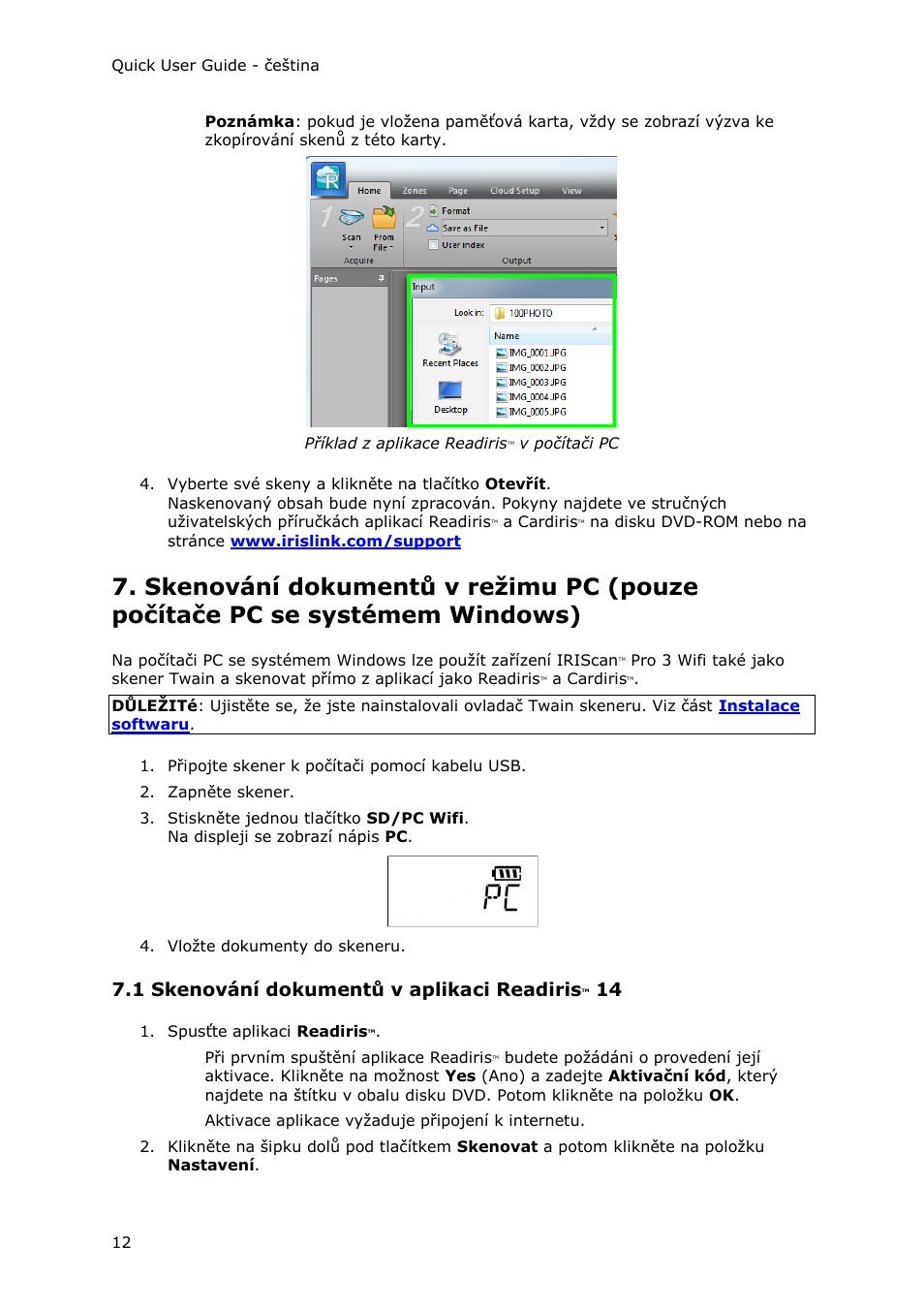 1 skenování dokumentů v aplikaci readiristm 14, 1 skenování dokumentů v aplikaci readiris | I.R.I.S. IRIScan Pro 3 Wi-Fi Quick Start User Manual | Page 126 / 166