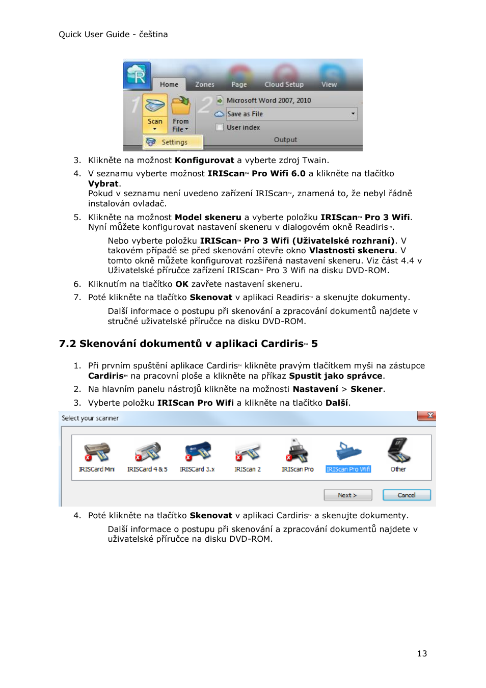 2 skenování dokumentů v aplikaci cardiristm 5, 2 skenování dokumentů v aplikaci cardiris | I.R.I.S. IRIScan Pro 3 Wi-Fi Quick Start User Manual | Page 127 / 166