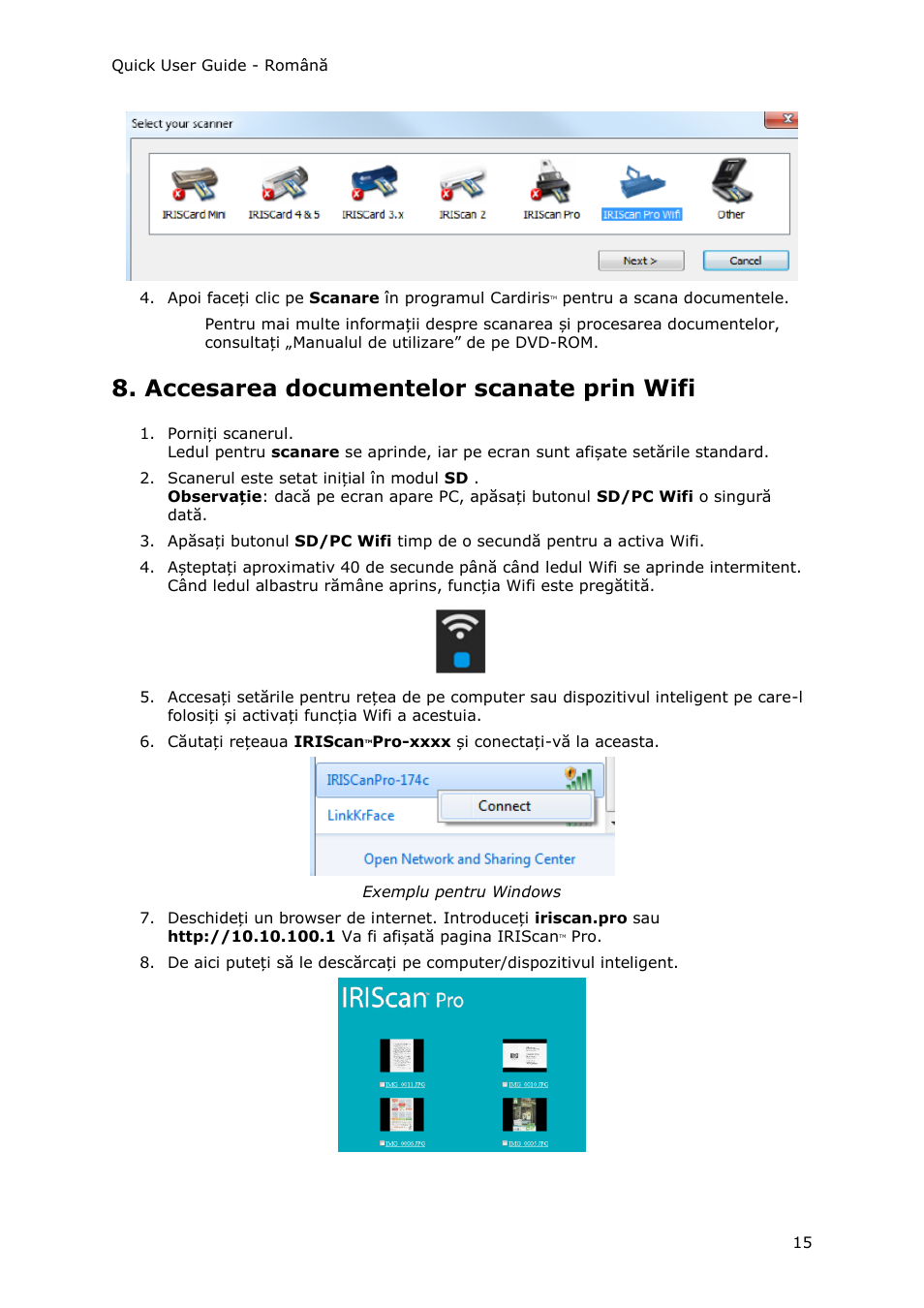 Accesarea documentelor scanate prin wifi | I.R.I.S. IRIScan Pro 3 Wi-Fi Quick Start User Manual | Page 153 / 166