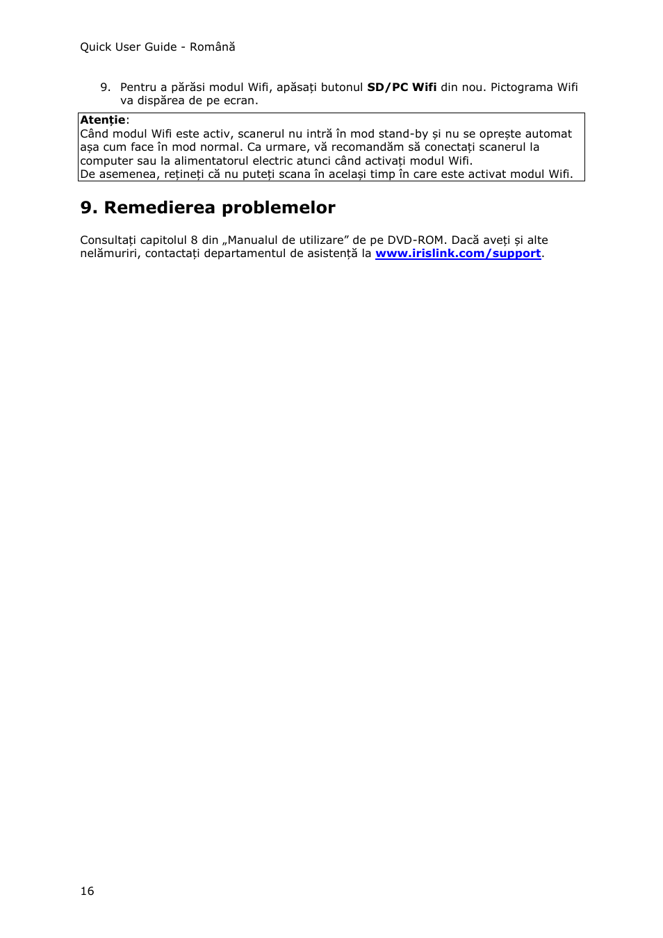 Remedierea problemelor | I.R.I.S. IRIScan Pro 3 Wi-Fi Quick Start User Manual | Page 154 / 166