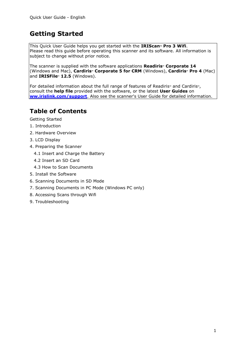 I.R.I.S. IRIScan Pro 3 Wi-Fi Quick Start User Manual | Page 2 / 166