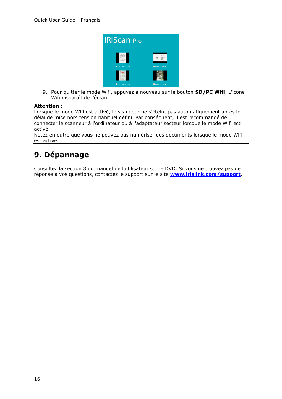 Dépannage | I.R.I.S. IRIScan Pro 3 Wi-Fi Quick Start User Manual | Page 26 / 166