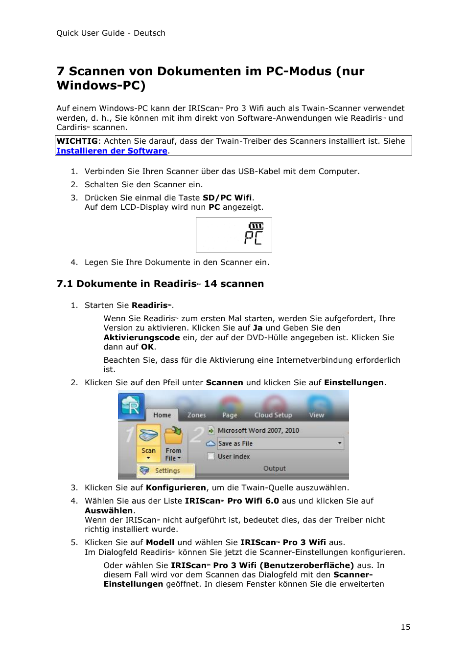 1 dokumente in readiristm 14 scannen, 1 dokumente in readiris, 14 scannen | I.R.I.S. IRIScan Pro 3 Wi-Fi Quick Start User Manual | Page 50 / 166