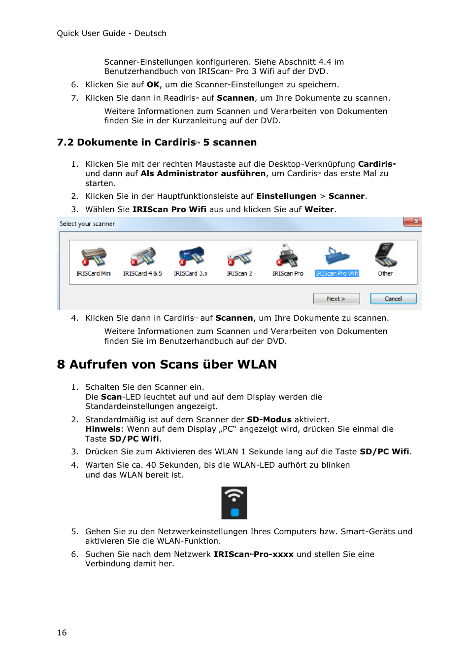 2 dokumente in cardiristm 5 scannen, 8 aufrufen von scans über wlan, 2 dokumente in cardiris | 5 scannen | I.R.I.S. IRIScan Pro 3 Wi-Fi Quick Start User Manual | Page 51 / 166