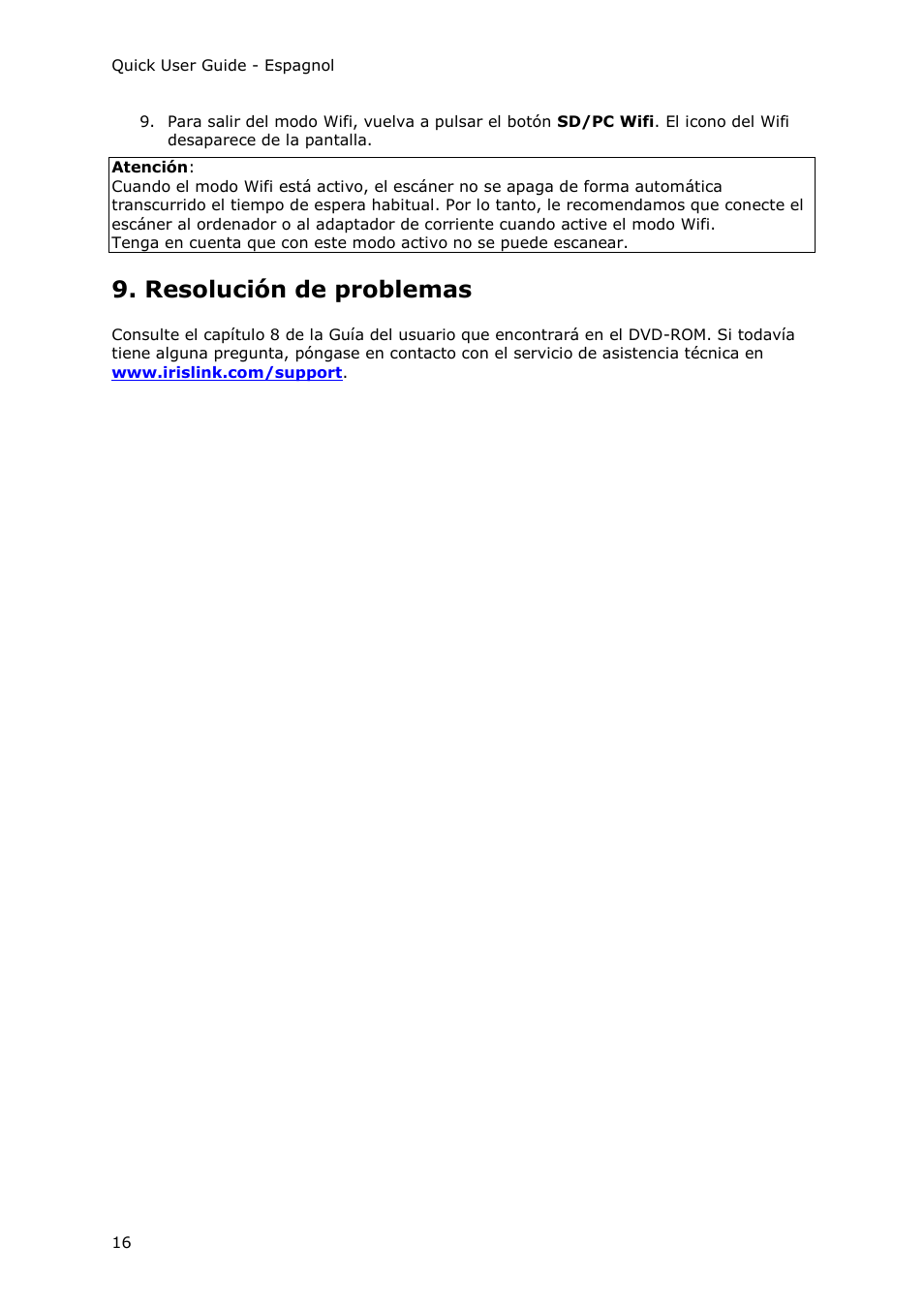 Resolución de problemas | I.R.I.S. IRIScan Pro 3 Wi-Fi Quick Start User Manual | Page 65 / 166