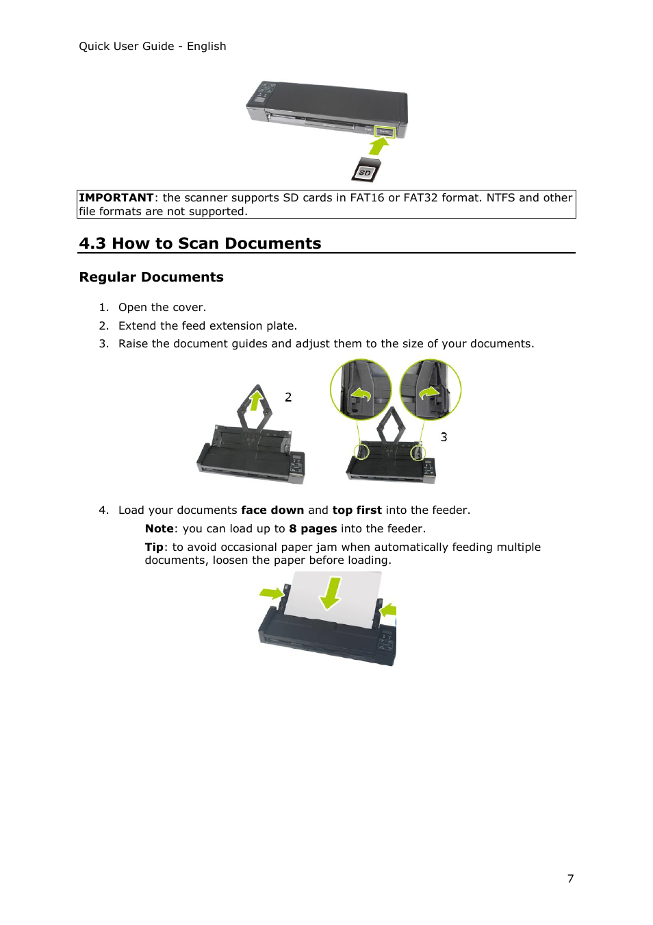 3 how to scan documents, Regular documents | I.R.I.S. IRIScan Pro 3 Wi-Fi Quick Start User Manual | Page 7 / 166