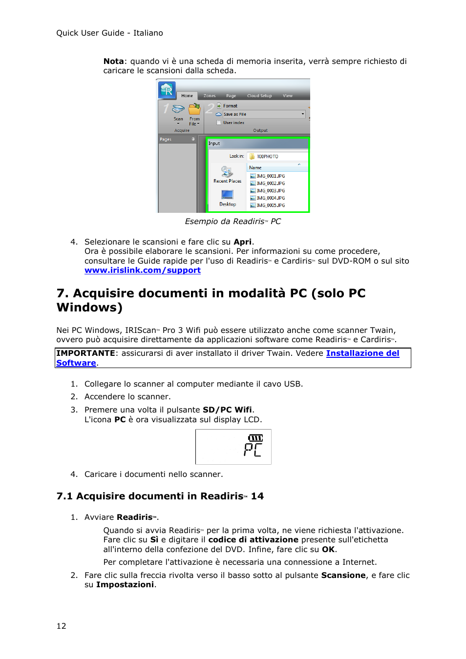 1 acquisire documenti in readiristm 14, 1 acquisire documenti in readiris | I.R.I.S. IRIScan Pro 3 Wi-Fi Quick Start User Manual | Page 75 / 166