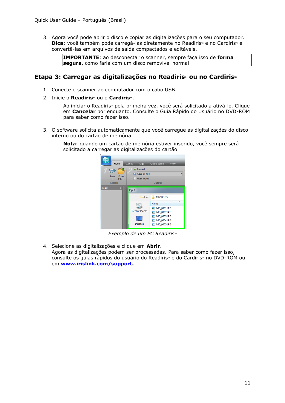 Etapa 3: carregar as digitalizações no readiris, Ou no cardiris | I.R.I.S. IRIScan Pro 3 Wi-Fi Quick Start User Manual | Page 88 / 166