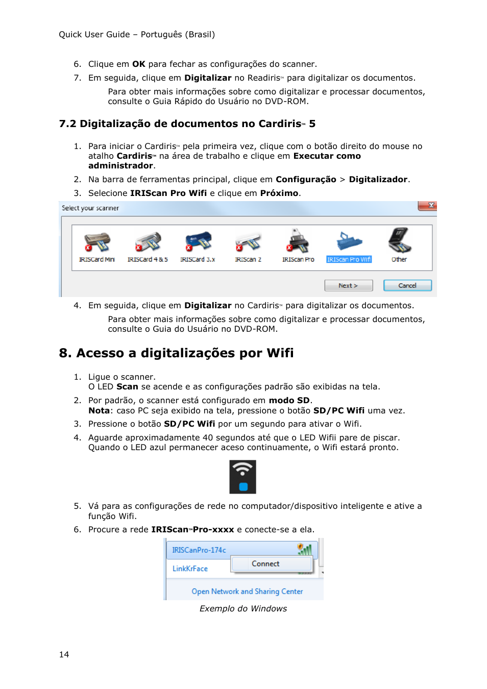 2 digitalização de documentos no cardiristm 5, Acesso a digitalizações por wifi, 2 digitalização de documentos no cardiris | I.R.I.S. IRIScan Pro 3 Wi-Fi Quick Start User Manual | Page 90 / 166