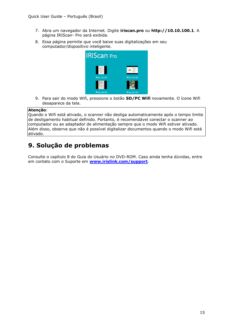 Solução de problemas | I.R.I.S. IRIScan Pro 3 Wi-Fi Quick Start User Manual | Page 91 / 166